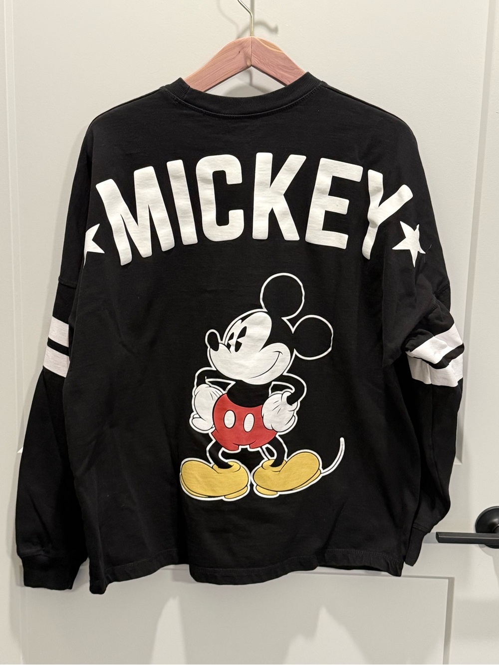 Disney Mickey Mouse Varsity Long Sleeve Graphic Shirt Black Large